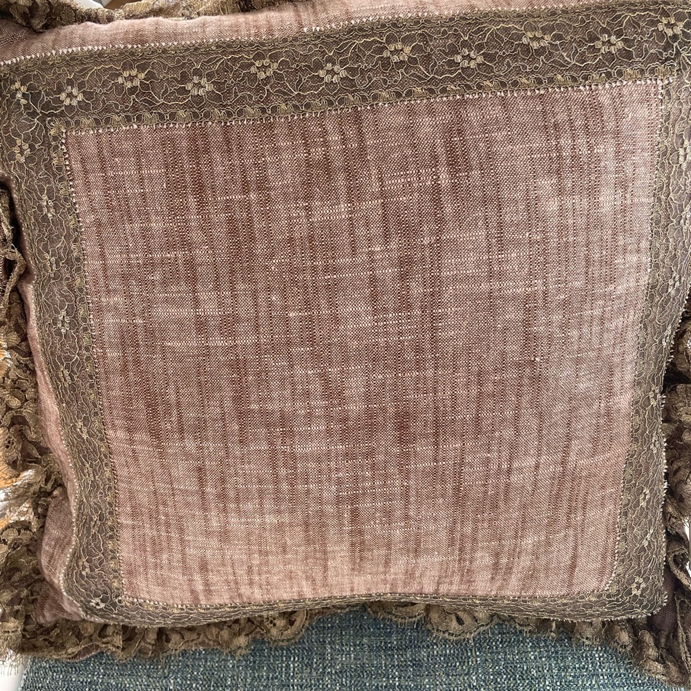 Linen and gold metallic lace pillow